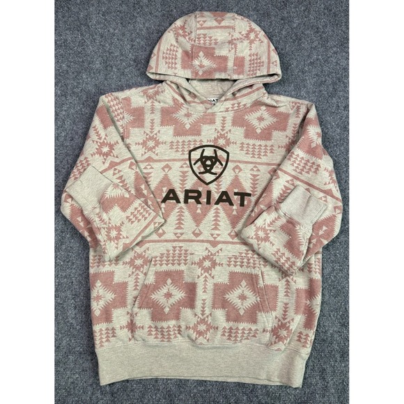 Ariat Tops - Ariat Hoodie Womans Small Southwestern Aztec Print Sweatshirt Pink Tan Pullover